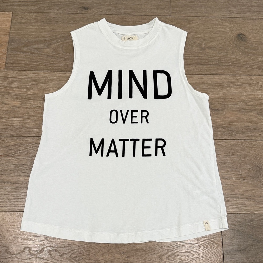 SATVA ESSENTIALS White Black Mind Over Matter Organic Cotton Tank Top‎ Size M